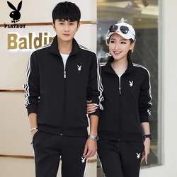 花花公子春秋季情侣卫衣休闲运动套装男长袖两件套女士跑步运动服