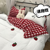 ins网红公主风纯棉珊瑚绒床上四件套冬少女心全棉法兰绒被套床单