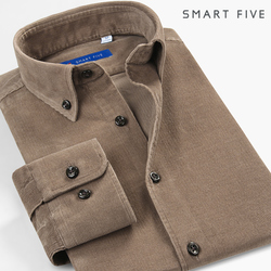 SmartFive灯芯绒衬衫男修身韩版纯色商务休闲复古长袖衬衣加厚春