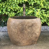 石头拖把池复古庭院墩布池天然石艺术拖把盆家用花园户外水槽室外