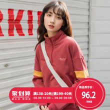 尔给拼色长袖2018新款套头宽松学生韩版刺绣拉链小高领酷卫衣女潮图片