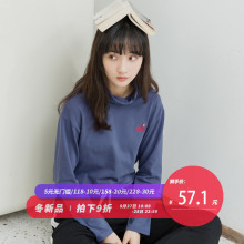尔给高领黑色秋天上衣女2018新款韩版宽松原宿风复古港味长袖t恤图片