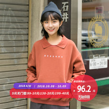 尔给红色冬季polo卫衣女学院加厚加绒潮宽松学生2018新款韩版套头图片
