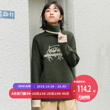尔给拼接撞色粗毛线半高领毛衣女秋冬套头加厚韩版2018新款宽松图片