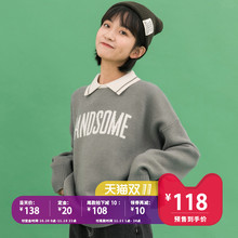 尔给学院风冬季绿色polo套头毛衣女休闲宽松长袖加厚oversize图片