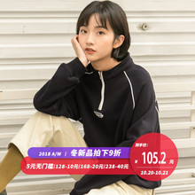 尔给冬季黑色刺绣套头无帽拉链小高领卫衣女厚2018新款韩版加绒图片