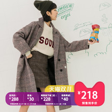 尔给加棉西装领毛呢2018流行大衣女新款2018中长款格子外套森系图片