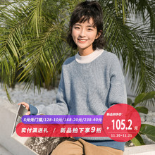 尔给蓝色古着感少女半高领打底毛衣女2018新款套头加厚韩版宽松图片
