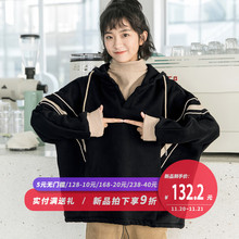 尔给连帽高领假两件怪味少女卫衣2018新款加绒加厚冬丧系衣服女图片