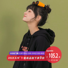 尔给黑色港风加厚冬加绒卫衣2018新款女连帽长袖韩版宽松学生保暖图片
