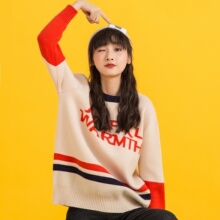 尔给2017新款小清新毛衣女冬宽松韩版学生百搭bf学院风文艺针织衫图片
