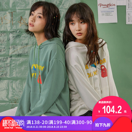 尔给秋季上衣韩版学生宽松ulzzang长袖2018新款套头连帽卫衣女商品大图