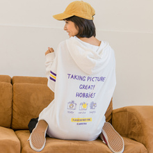 尔给中长款白色卫衣女连帽2018新款背后印花宽松秋季oversize长袖图片