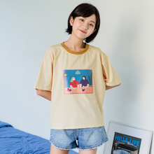 尔给chic港味复古甜美上衣夏2018新款宽松韩版学生bf风T恤短袖女图片
