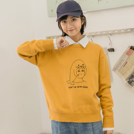 尔给小清新毛衣女套头宽松甜美韩版学生2018新款秋季长袖女上衣商品大图