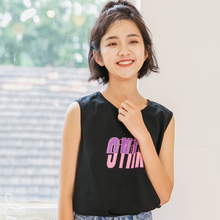 尔给原宿风无袖上衣女夏2018新款韩版学生宽松不规则字母印花T恤图片