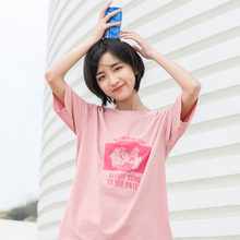 尔给粉色宽松t恤短袖女2018新款bf风学生韩版学院风少女夏装上衣图片