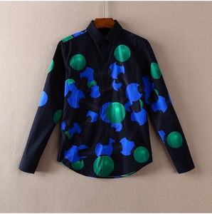 太系列男装长袖衬衫黑色分子印花韩版修身衬衣秋53661/H4-33