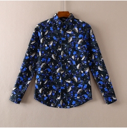 太系列男装衬衫秋新品时尚碎花长袖修身衬衣男53240/H2-30