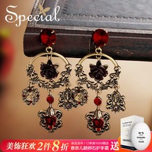 Special欧美S925银针复古圆花朵流苏长款 耳环耳饰耳钉女古堡暗香