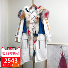 2018冬时尚新款派克服显瘦修身狐狸毛连帽羽绒内胆女装中长款外套图片