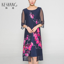 科尚夏季新品韩版时尚修身显瘦女士花色真丝连衣裙桑蚕丝裙子图片