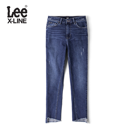 Lee女款 2018年秋季X-LINE深蓝色洗水九分牛仔裤L345612UZ8TU商品大图