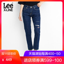 Lee女款 2018秋季X-LINE浅蓝色破洞修身牛仔裤LWZ4013QJ8SF图片
