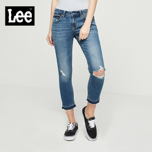 Lee2018春夏新品女款蓝色七分牛仔裤LWZ3293BP8BL图片