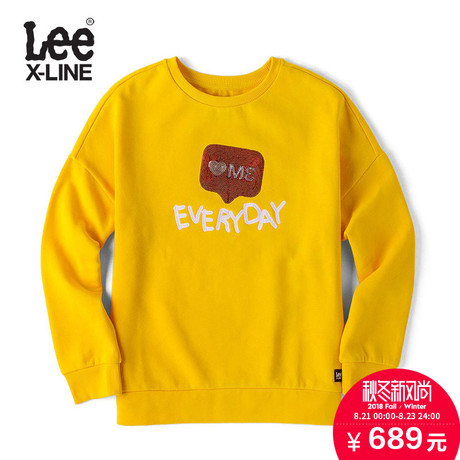 Lee女款 2018年秋季XLINE黄色拼接圆领长袖卫衣L345893QB8TM商品大图