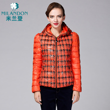米兰登2016冬季新款中老年短款羽绒服女连帽修身白鸭绒1F460008图片