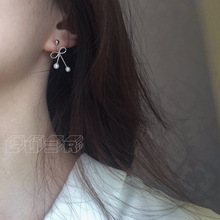 925银镀白金甜美款 蝴蝶结贝珠小甜甜风 纯银镶珍珠耳吊