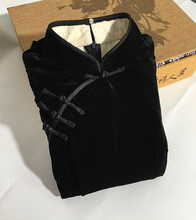 萱卉中国风复古加绒改良长袖旗袍上衣丝绒盘扣显瘦唐装女汉服黑色图片