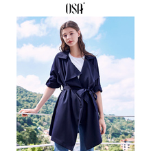 女式风衣外套女 网红矮个子收腰中长款 新款 OSA欧莎2019春装