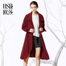 女装 系带收腰毛呢外套 时尚 新款 OSA欧莎2017冬装