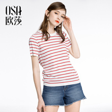 休闲圆领条纹毛针织衫 女B16006 OSA欧莎2018夏装