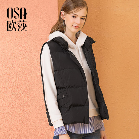 ⑩OSA欧莎2018冬装新款女装   简约休闲时尚羽绒马夹外套商品大图
