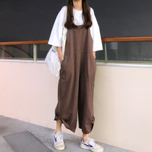女九分宽松2019夏新款 bf连体吊带裤 休闲工装 花田橱窗森女系背带裤