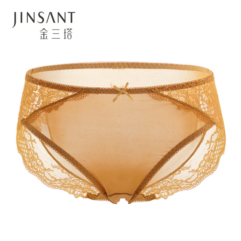 领券优惠】真丝内裤女蕾丝三角裤 100%桑蚕丝舒适透气内衣金三塔