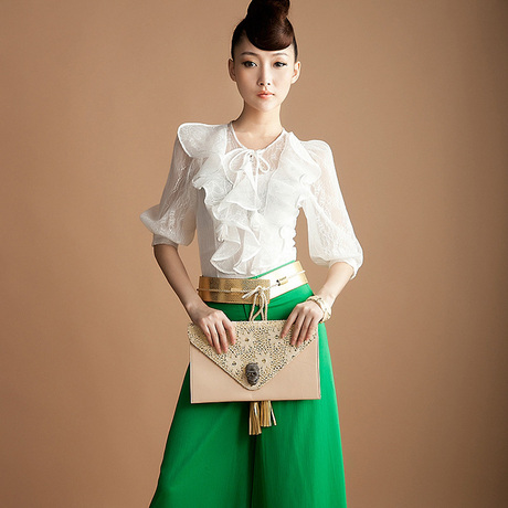 清仓 心语泉 春夏装荷叶领蕾丝上衣OL衬衫女白色淑女衬衣S371商品大图