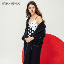 UR2017春季新品女装时尚拉链饰大翻领绑带中长外套YU03S1LN2002图片