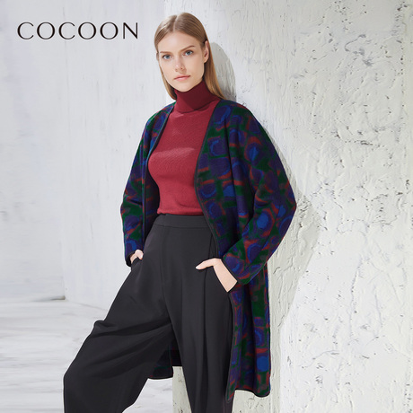 COCOON可可尼秋新款女装V领中长款羊毛大衣外套商品大图