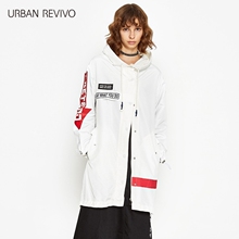 UR2017夏季新品青春女装带帽撞色袖子拼贴中长外套YV04S1LN2004图片