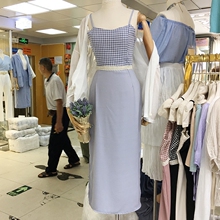 显瘦连衣裙 拼接修身 韩国ulzzang格子吊带裹胸背心 2018夏季新品