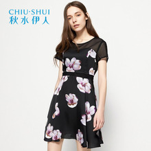 清秋水伊人夏装新品女装修身裙A字裙印花裙子纱裙连衣裙图片