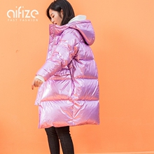 粉色羽绒服女中长款韩版潮2017冬季新款宽松加厚金色外套街头女装图片