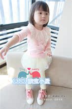 贝贝城2014秋季新款女童长袖童装 淑女蕾丝边儿童女宝宝纯棉T恤衫