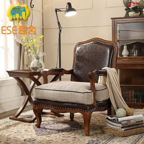 老虎椅美式单人沙发椅北欧单人椅卧室客厅阳台布艺实木休闲椅子