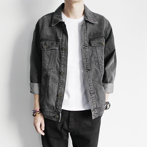 新品日系深灰色牛仔外套男