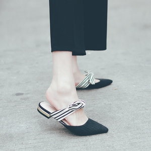 包头蝴蝶结尖头懒人凉拖鞋